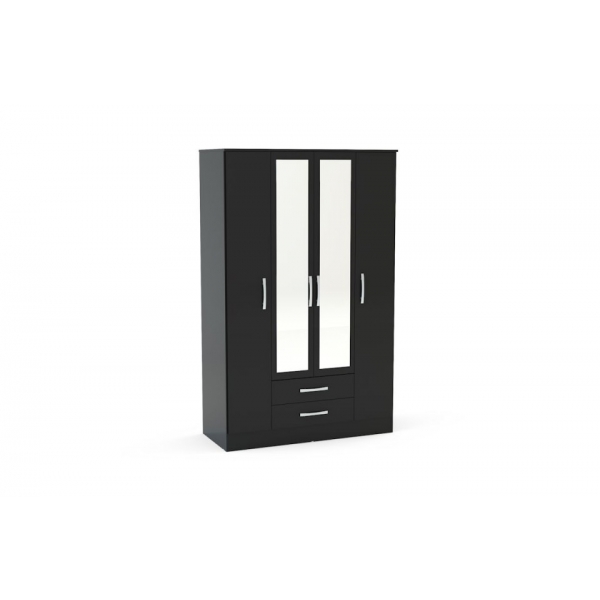 Lynx 4 Door 2 Drawers Wardrobe - Black